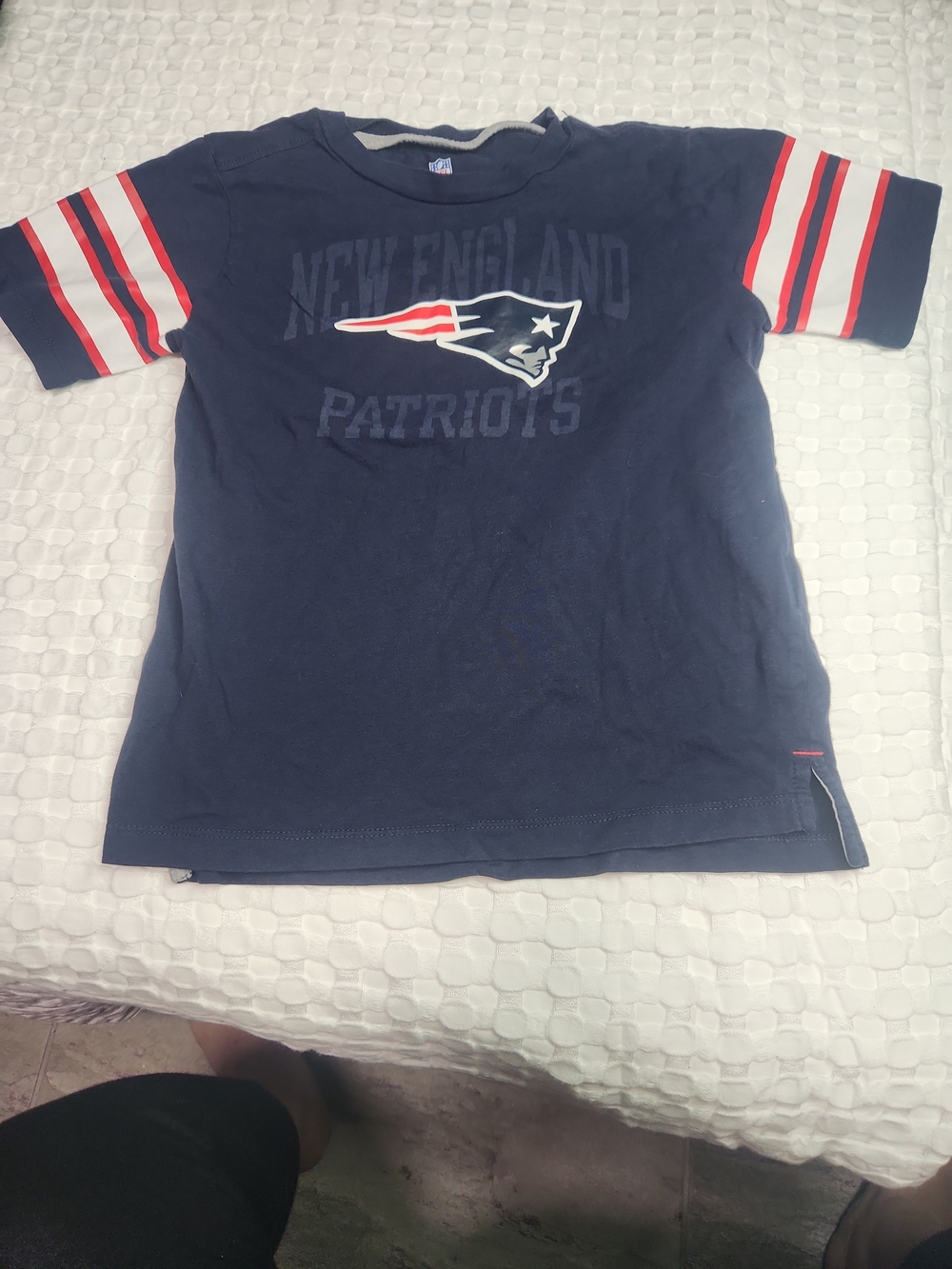 NFL Navy Blue Kids Short Sleeve Patriots Tee with Red & White Stripes